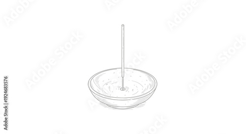 Line Drawing of Incense Stick Burning in Water Bowl