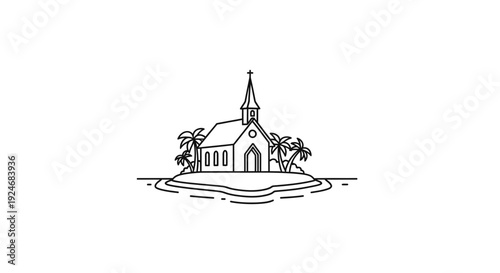 Island Church Wedding Chapel and Palm Trees, Tropical Paradise Destination