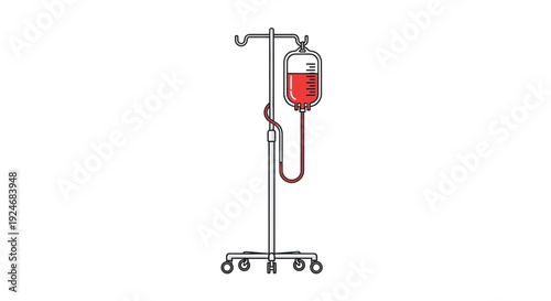 IV Drip Bag with Red Fluid on Stand - Medical Infusion Illustration