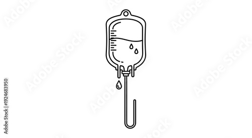 IV Drip Bag Icon Line Art: Medical Infusion, Fluid Therapy, Healthcare Symbol
