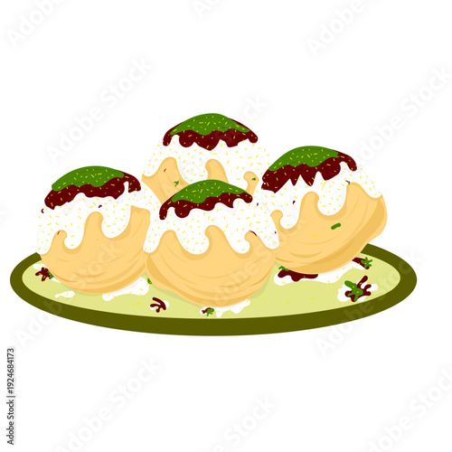 Illustrations of Dahi Vada or Dahi Bhalla - North Indian chaat 