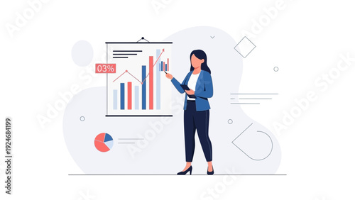 Business Woman Presenting Financial Growth Chart with Analytics