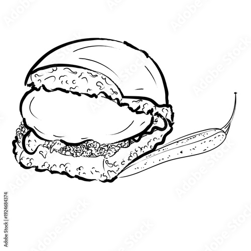 hand drawn illustration of Vada pav also known as wada pao, is a vegetarian fast food dish native to the Indian state of Maharashtra