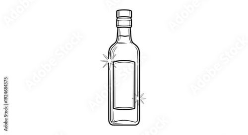 Hand Drawn Sketch of a Bottle with Blank Label and Sparkles