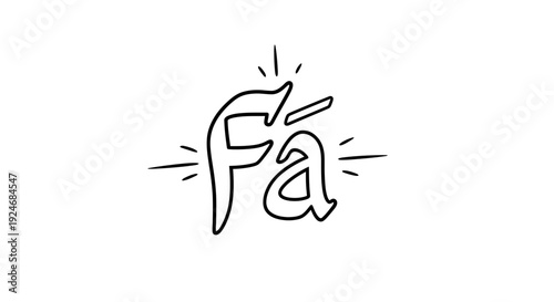 Hand-drawn "Fá" text with radiating lines, simple black and white doodle