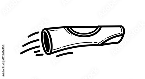 Hand-drawn illustration of a blowing pipe with motion lines, representing sound or air