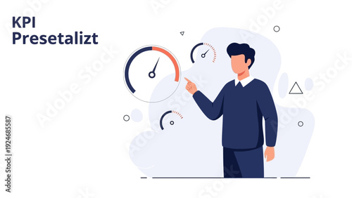 Business Man Touching KPI Dashboard Gauges for Performance Tracking