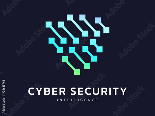 Cyber security intelligence data protection with digital data network connection Elements Forming shield Shapes vector illustration logo design concept, representing network security, ui, AGI, AI tech
