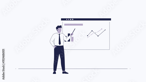 Business professional presenting data analytics on a whiteboard