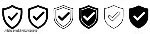 Diferent style shields with tick symbol