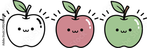 Cute apple character icon set kawaii fruit cartoon smiling food mascot flat vector illustration collection isolated design