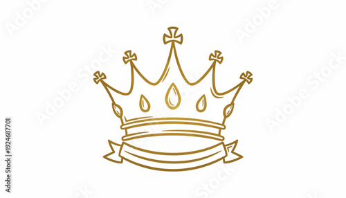 Golden Crown Emblem with Ribbon Banner, Royal Symbol, Luxury and Prestige