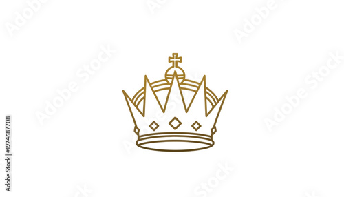 Golden Crown Icon with Cross on White Background - Royal Symbol of Power and Authority