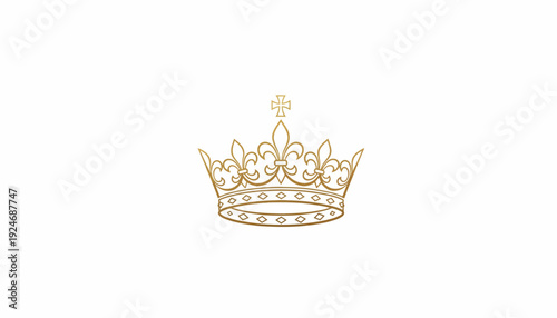 Golden Crown with Cross Emblem, Royal Symbol of Power and Luxury