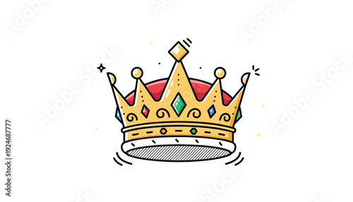 Golden Crown with Jewels, Royal Symbol, King or Queen Accessory, Cartoon Style