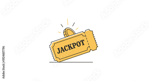 Golden Jackpot Ticket with Coin and Sparkles, Winning Lottery Concept