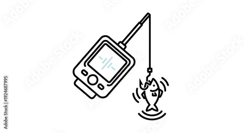 Fishing bait with digital device, fish biting hook, concept of technology in fishing