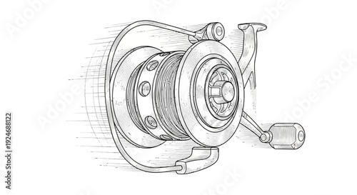 Fishing Reel Sketch Drawing - Vintage Style Illustration