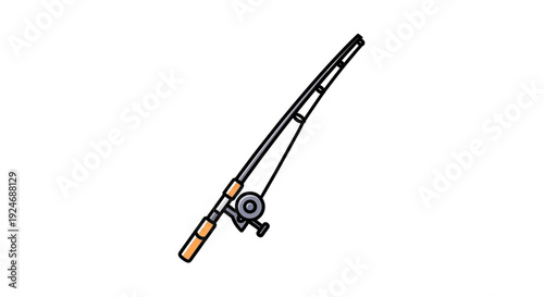 Fishing Rod and Reel Icon, Cartoon Style