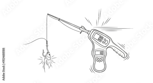 Fishing scale measuring a catch, digital display showing weight, concept of success and achievement