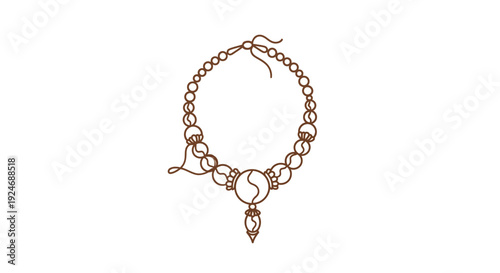 Elegant Beaded Necklace with Pendant, Minimalist Line Art