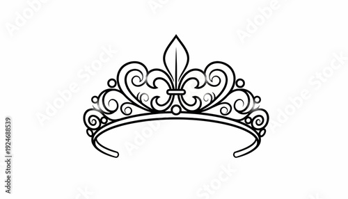 Elegant Black and White Tiara Outline with Fleur-de-lis Accent
