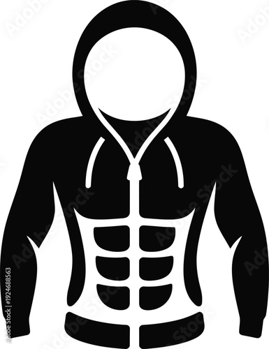 Black silhouette of a muscular torso in a hooded jacket