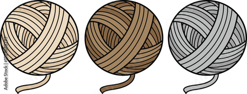 Yarn ball knitting wool thread icon set handmade craft crochet textile material flat vector illustration collection isolated design