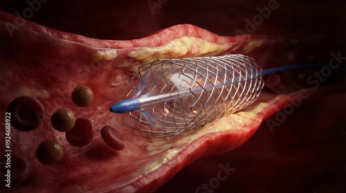Stent placement in artery for cardiovascular treatment