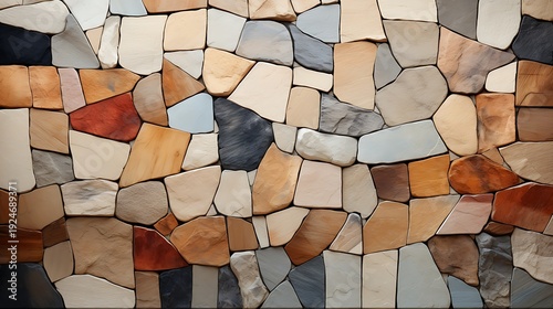 Intricate mosaic art showcasing a blend of earthy tones and geometric shapes