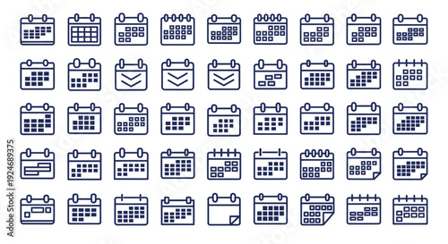Assorted calendar icons pattern showing monthly planning and date blocks for design projects.