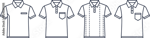 Minimal polo shirt outline icon set editable stroke fashion apparel uniform clothing template isolated vector collection design