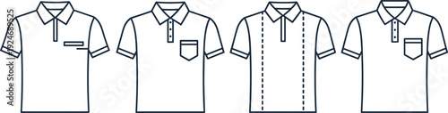 Minimalist polo shirt outline icon set editable stroke clothing apparel uniform fashion template isolated vector illustration collection
