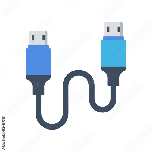 Blue USB cable connectors linked isolated on white background technology