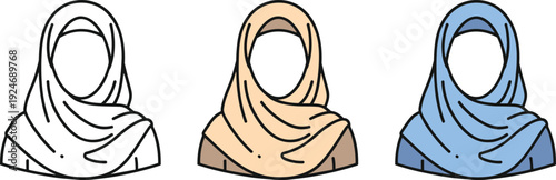 Muslim woman hijab avatar icon set female islamic headscarf profile illustration flat vector collection