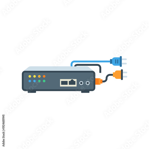 Modern router with colorful ethernet ports and connected cables for high-speed internet setup