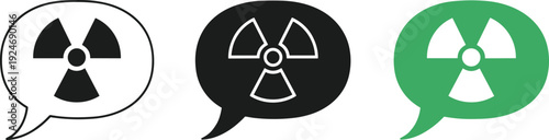 Radiation hazard symbol speech bubble icon set nuclear warning sign communication flat vector illustration isolated safety design