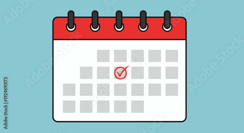 Calendar Icon Illustration Highlighting a Specific Date with a Checkmark for Completion.