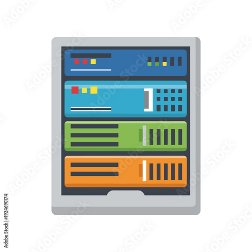 Modern audio mixing console interface with colorful sliders and buttons on digital screen