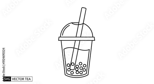 Bubble Tea Icon: Minimalist Line Art of a Refreshing Drink with Tapioca Pearls