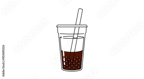 Bubble Tea Drink with Tapioca Pearls in a Clear Cup with Straw