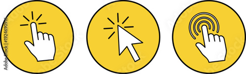 Click tap and cursor interaction icon set hand touch pointer symbols user interface flat vector illustration isolated design