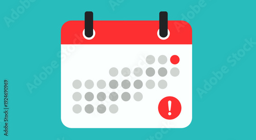 Illustration of a calendar icon with a red warning badge and exclamation mark.