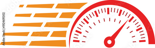 High speed performance gauge with motion lines fast acceleration speedometer flat vector illustration automotive racing concept isolated design