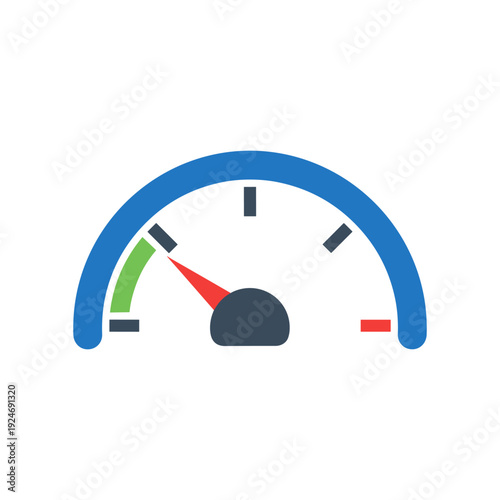 Billede på lærred Speedometer gauge with red needle at zero flat design vector illustration