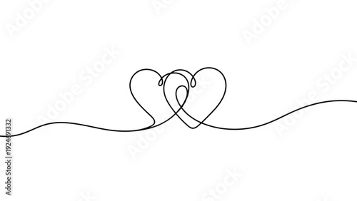 two interlocking hearts drawn with a single continuous line, symbolizing eternal love, unity, and relationship bonds.