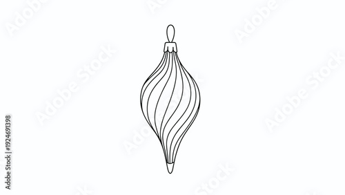 simple line art drawing of a spiraled christmas tree bauble ornament, suitable for festive coloring and DIY cards.