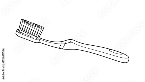 Simple black and white line drawing of a standard manual toothbrush for dental hygiene and personal care routine.