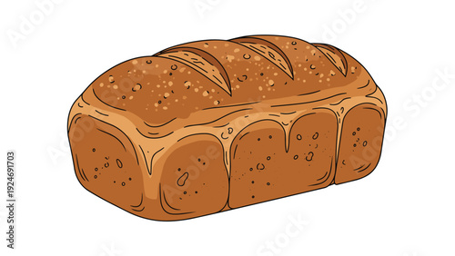 Delicious loaf of freshly baked brown whole grain bread with three scores on top isolated on a white background.