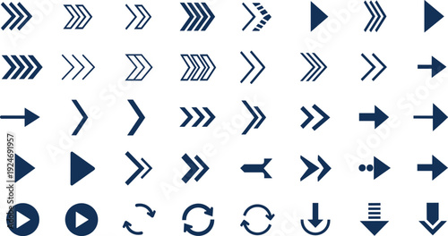 Navigation arrow icon collection play forward direction and refresh symbols minimal line and solid vector illustration isolated design